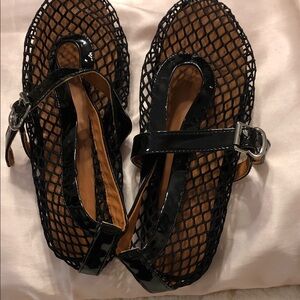 Sam Edelman Black Mesh Sandals with Patent Trim